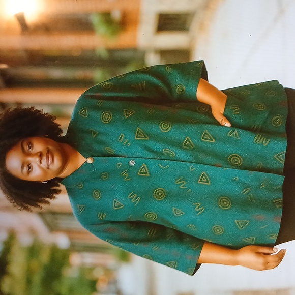 Lemon Grass XL Button Blouse Blúe-geen With Gold Buttons Shirt NWT - Picture 9 of 9